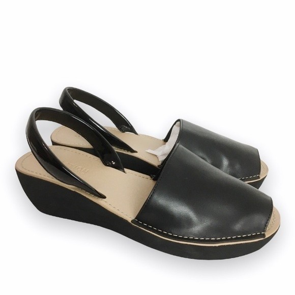 Kenneth Cole Size 7 Black Platform Wedges Slingback Slip On‎ Open Toe Sandals - Picture 1 of 14